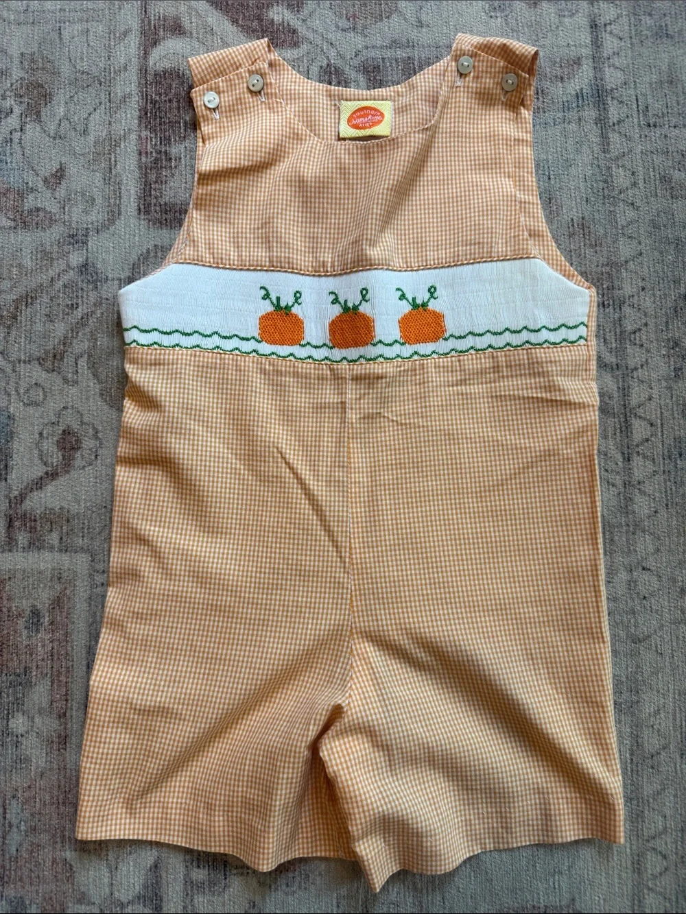 Vintage Pumpkin Appliqué Kids Overalls - Orange